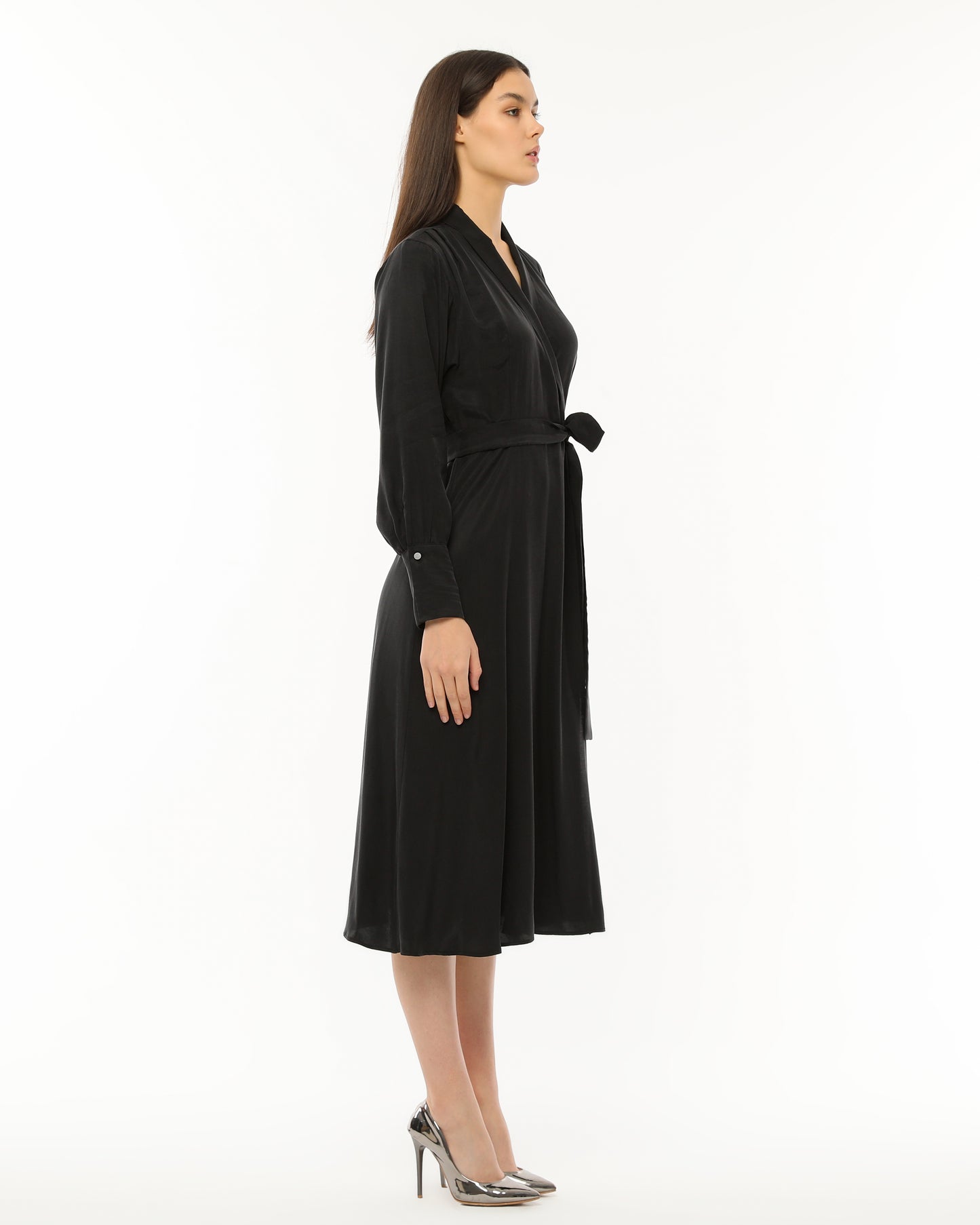 Elegant Olive Wrap Dress with Waist Tie