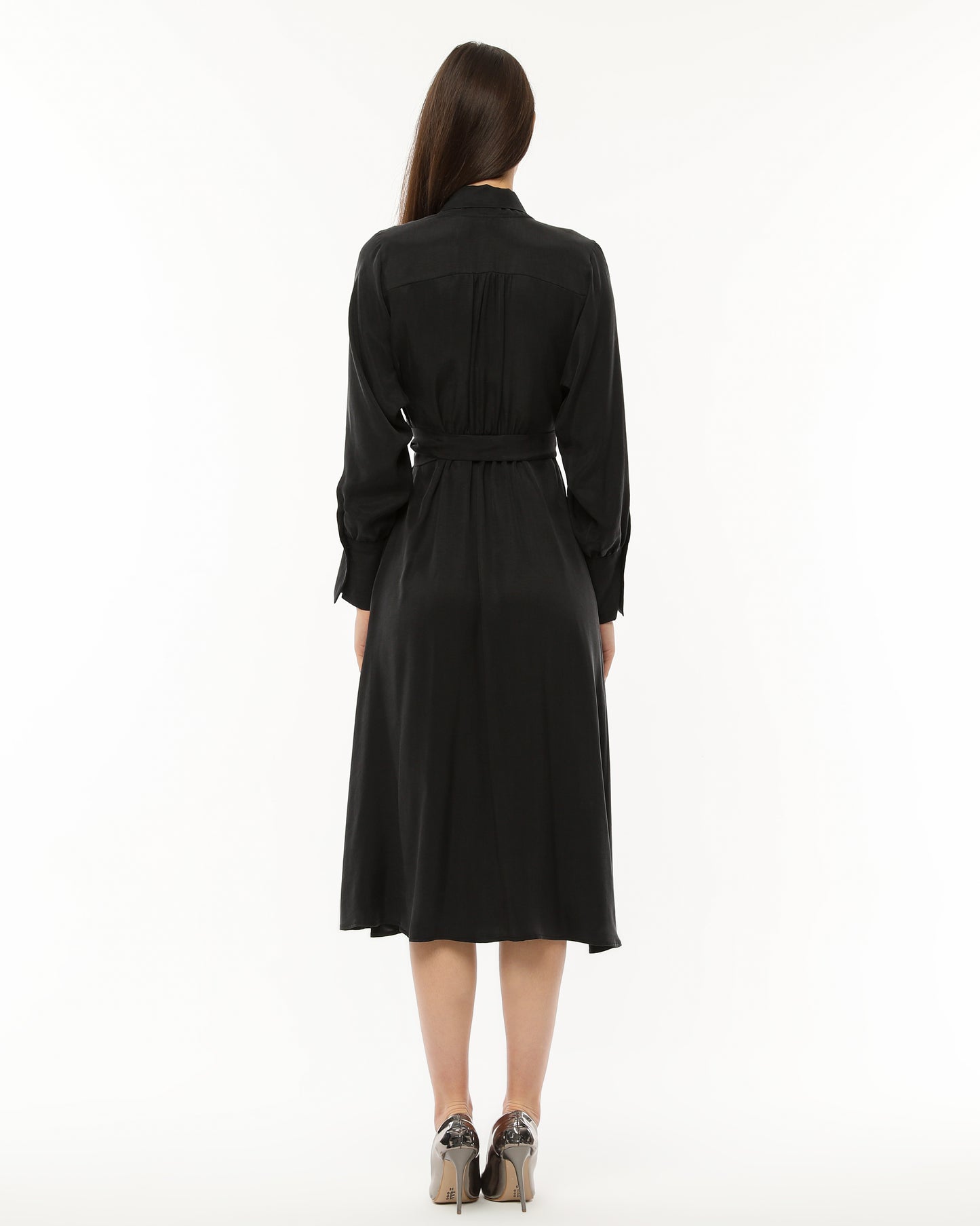 Elegant Olive Wrap Dress with Waist Tie