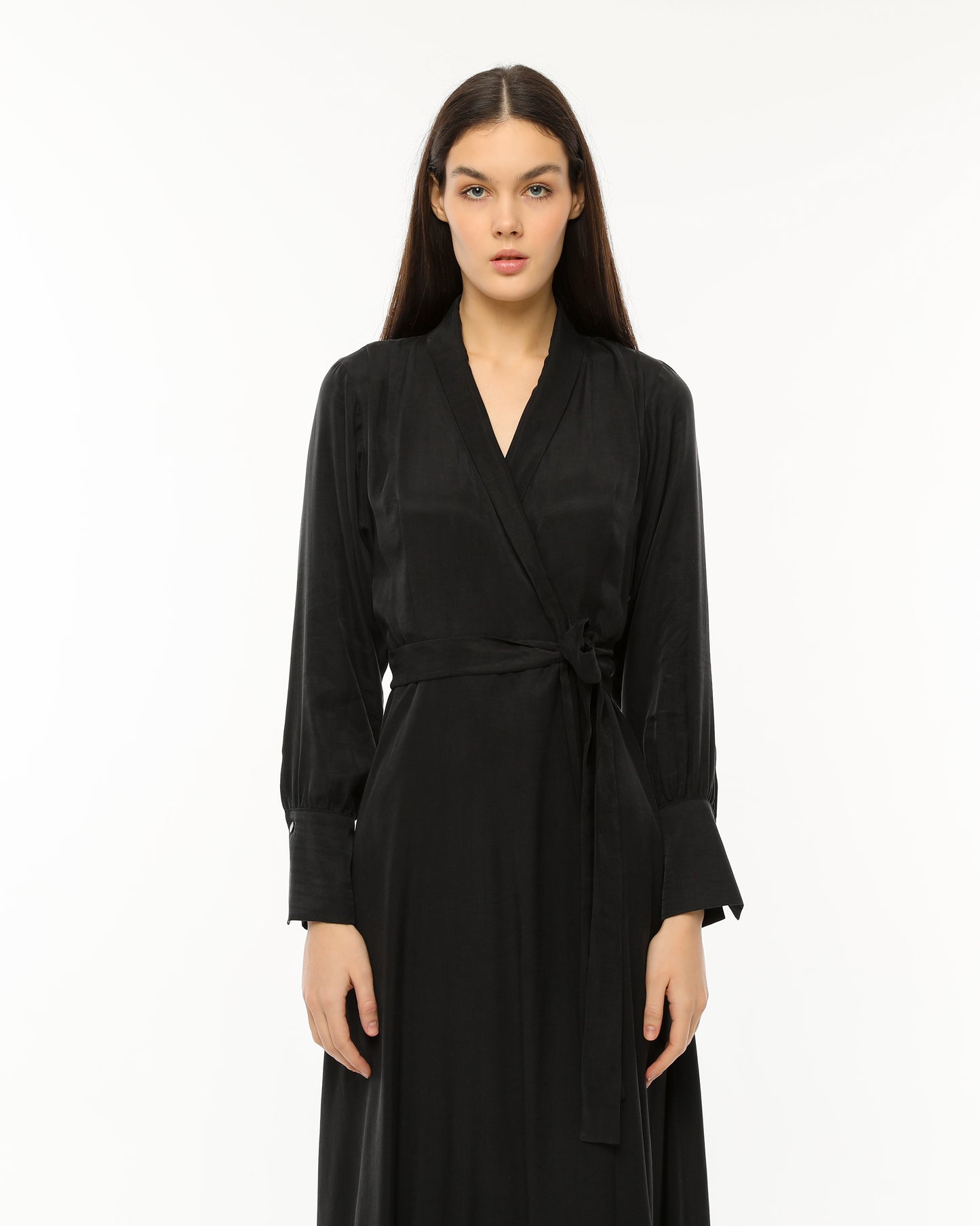 Elegant Olive Wrap Dress with Waist Tie