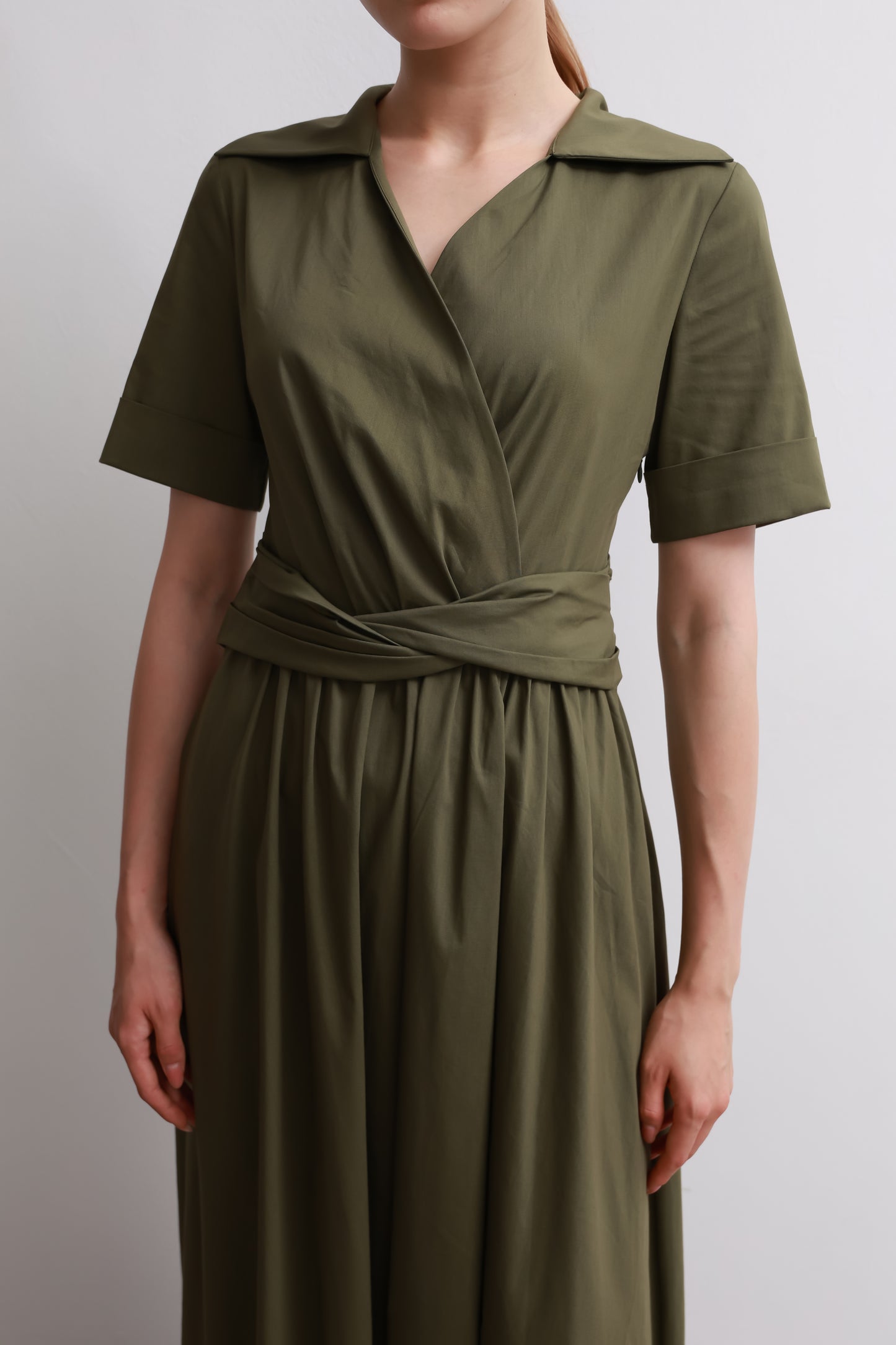 Dark Green Waist Tie Dress