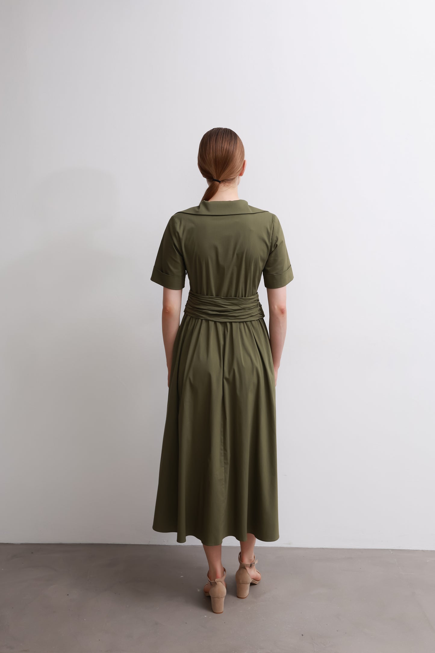 Dark Green Waist Tie Dress