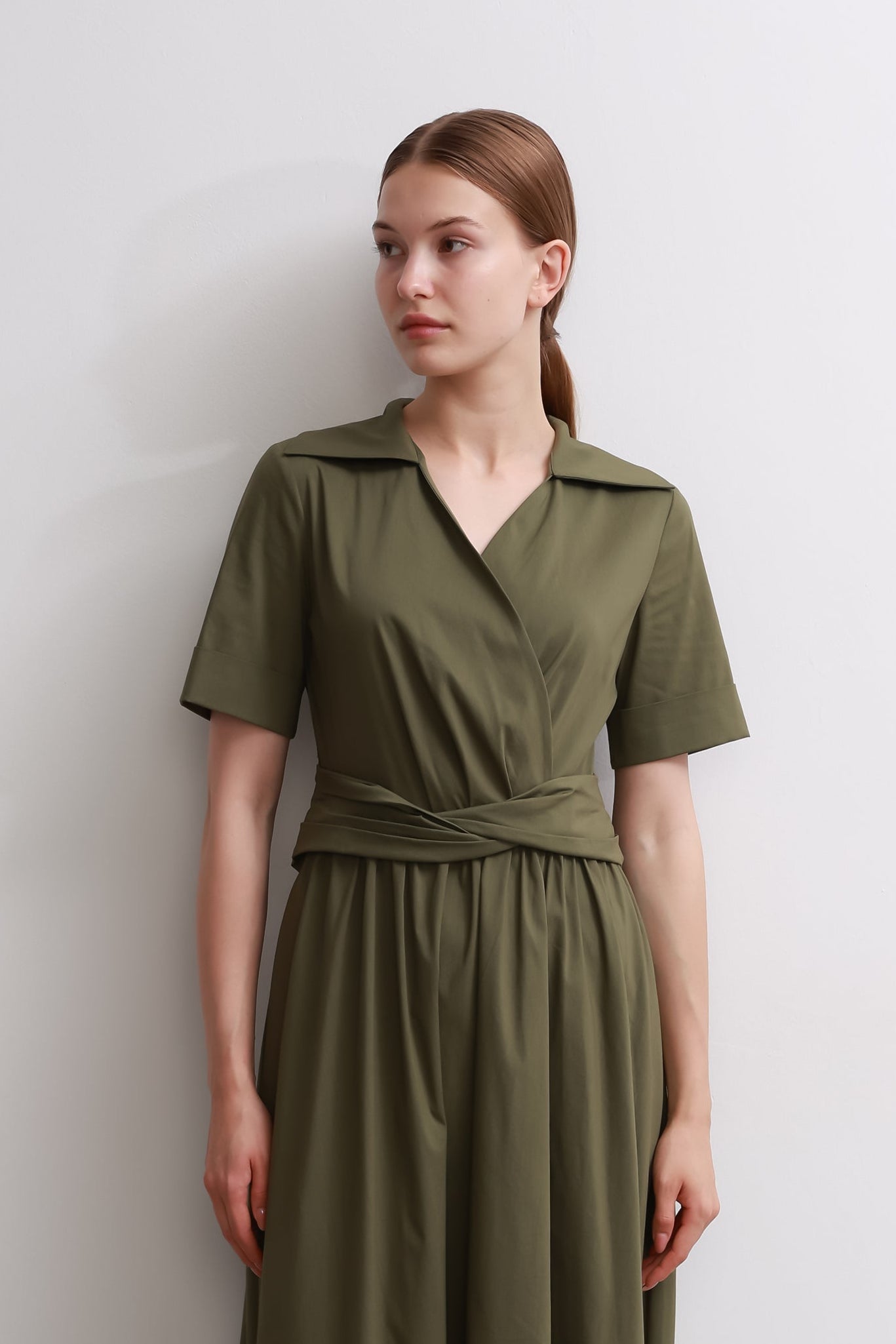 Dark Green Waist Tie Dress
