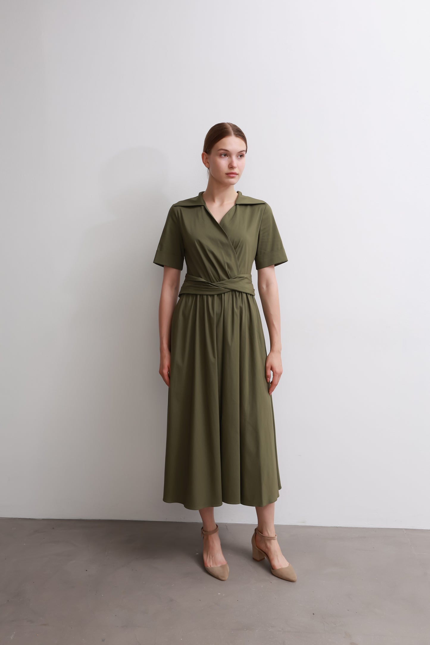Dark Green Waist Tie Dress