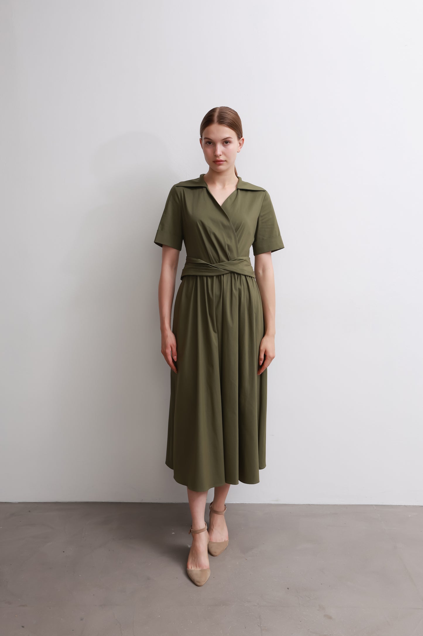 Dark Green Waist Tie Dress