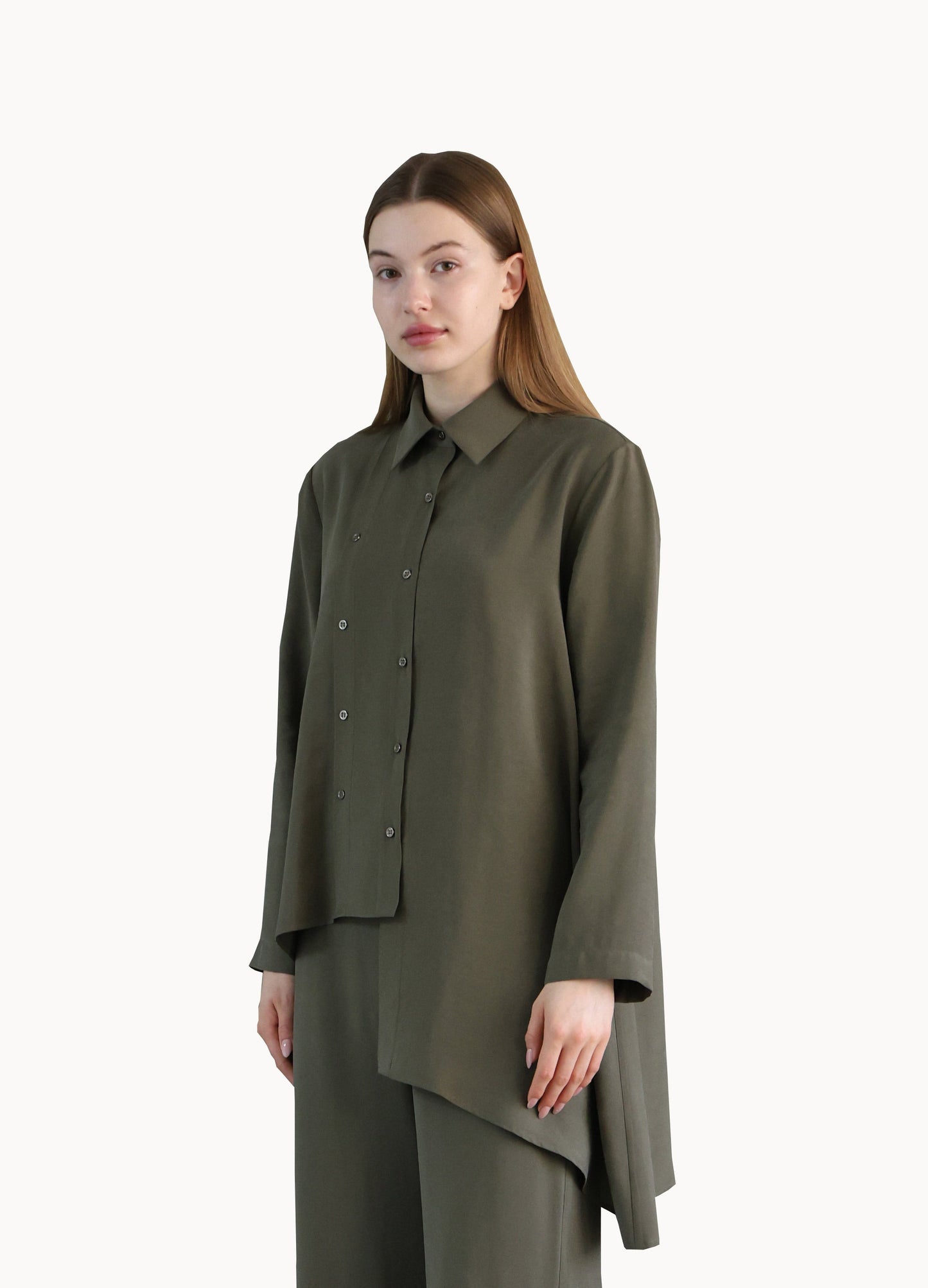 Asymmetric Cut Dark Green Shırt