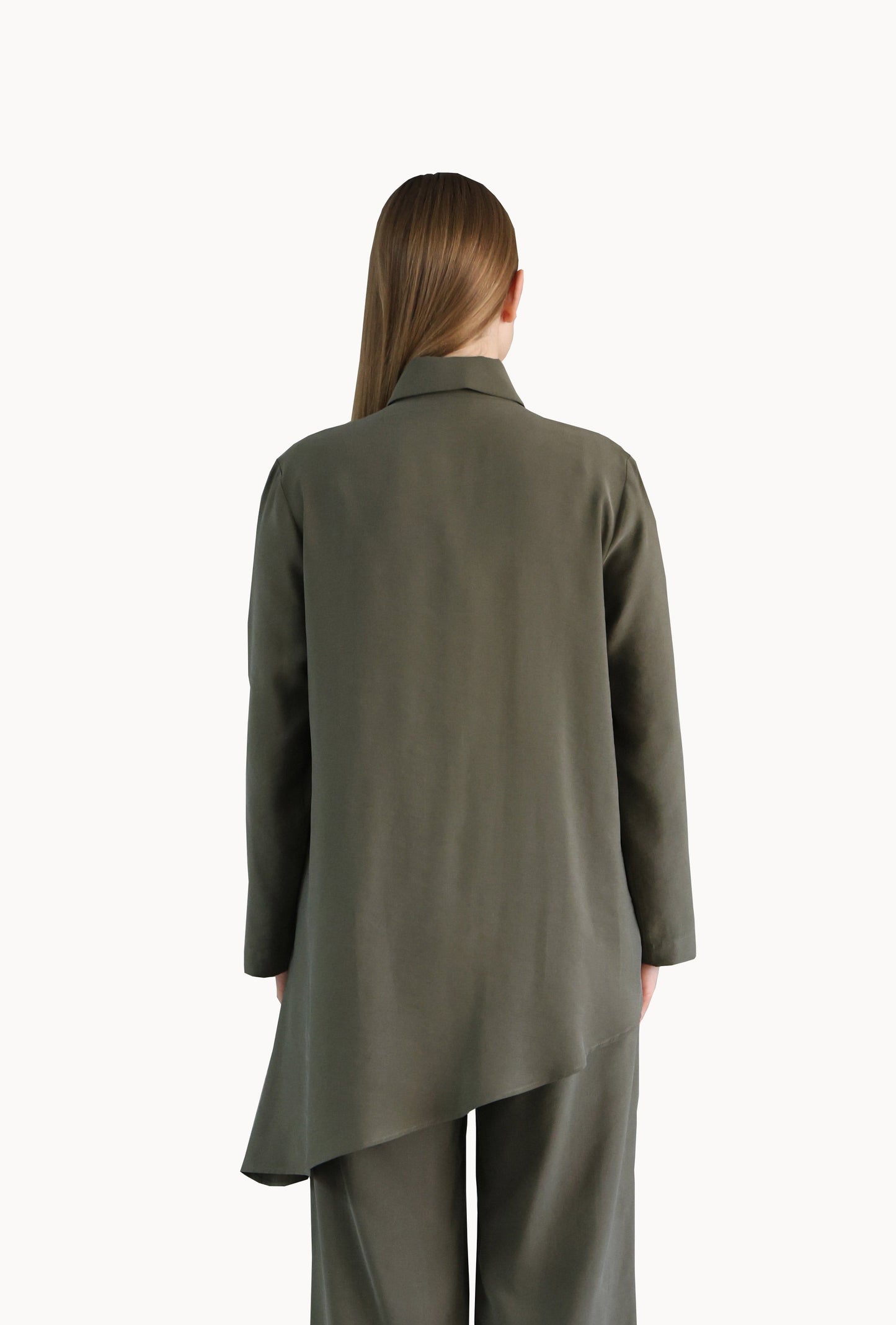 Asymmetric Cut Dark Green Shırt