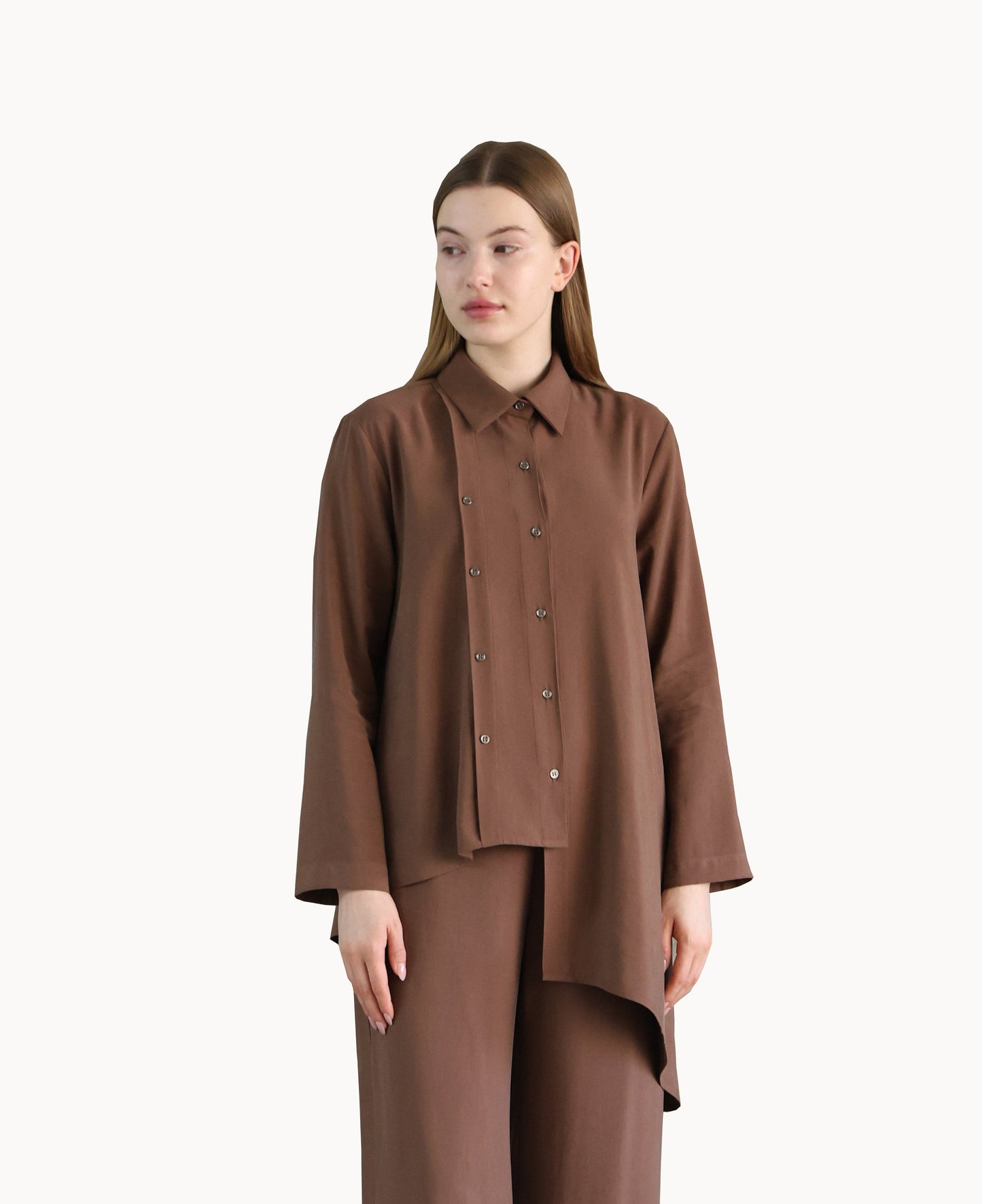 Asymmetric Cut Brown Shirt