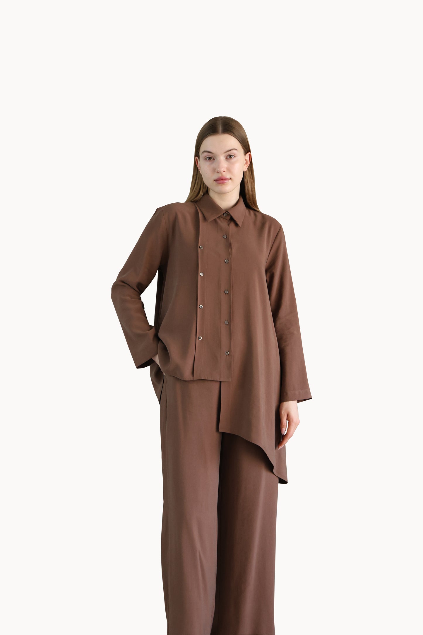 Asymmetric Cut Brown Shirt