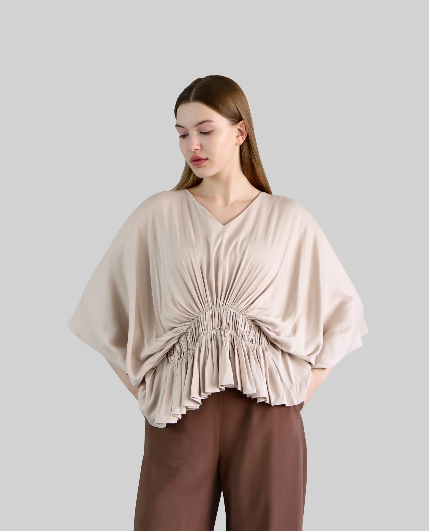 Beige Batwing Sleeve Shirt
