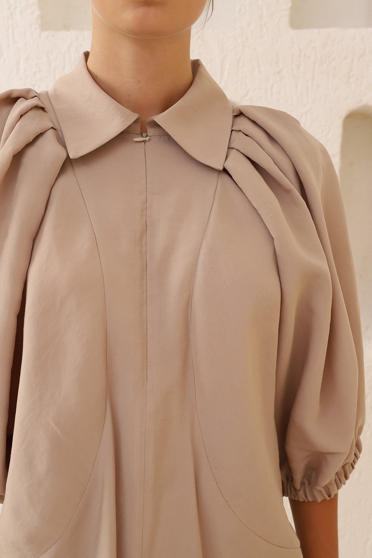 Beige Zippered Collar Shirt