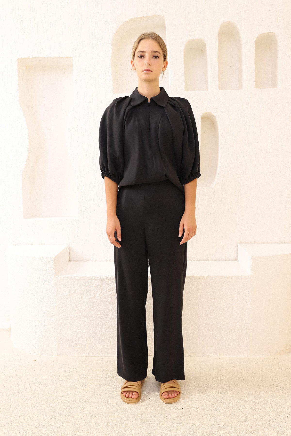 Black Zippered Collar Shirt