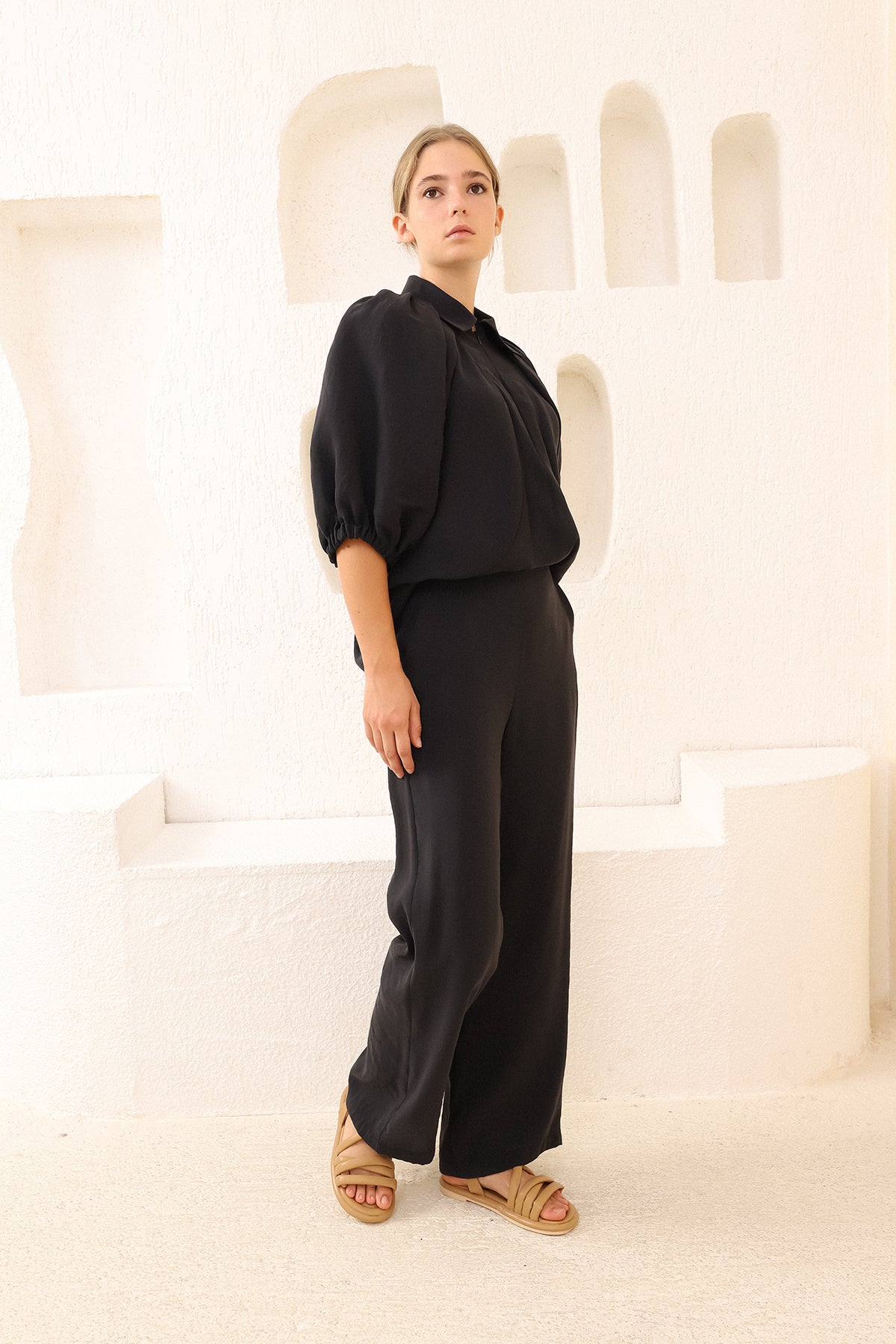 Black Zippered Collar Shirt