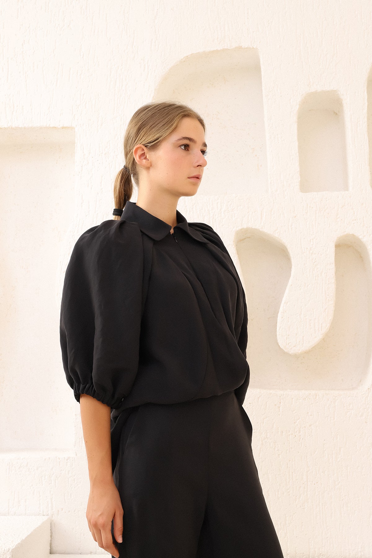 Black Zippered Collar Shirt