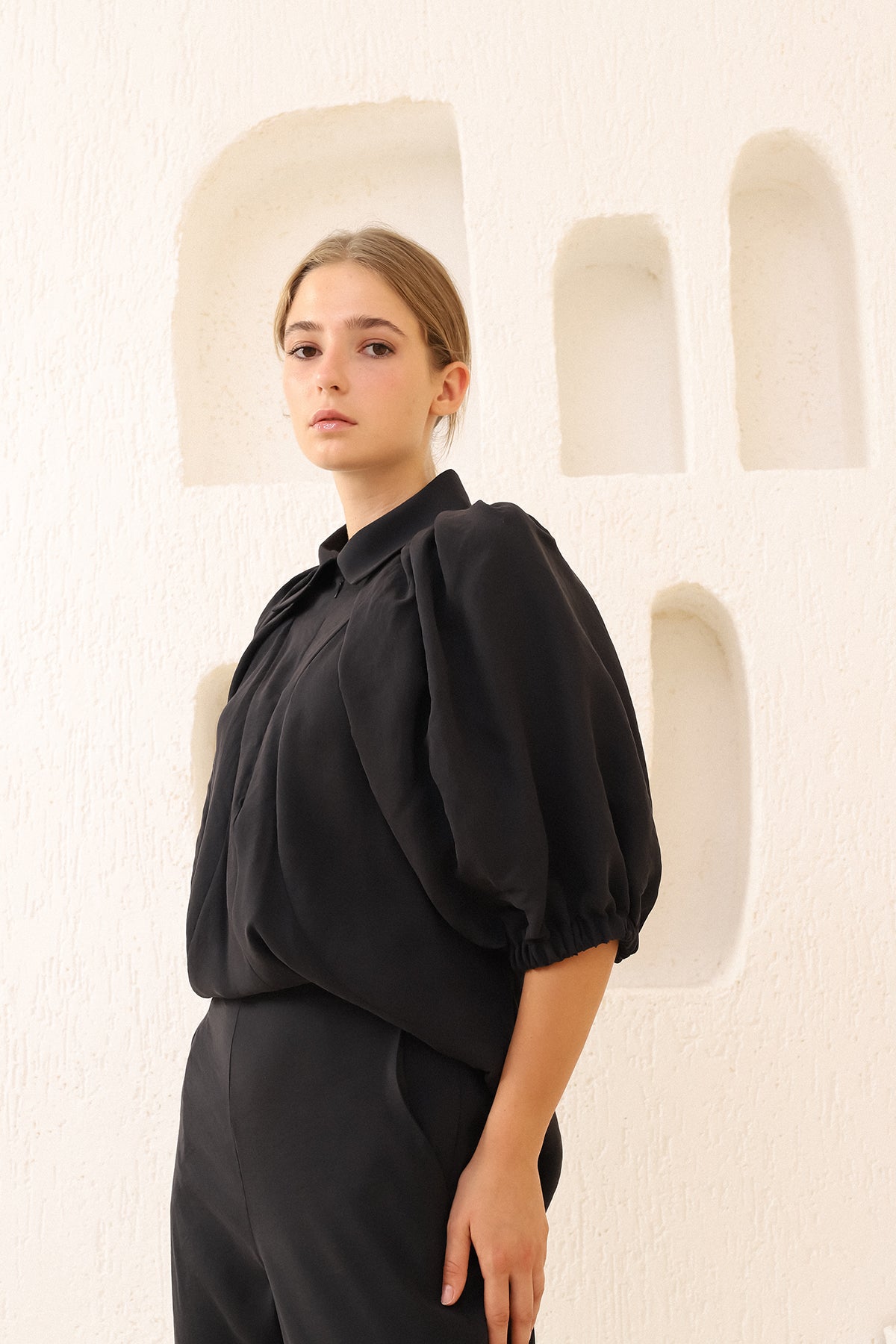 Black Zippered Collar Shirt
