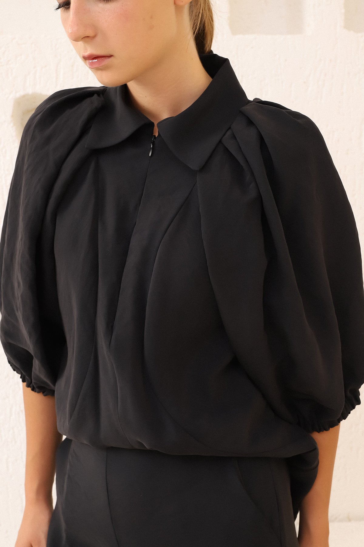 Black Zippered Collar Shirt