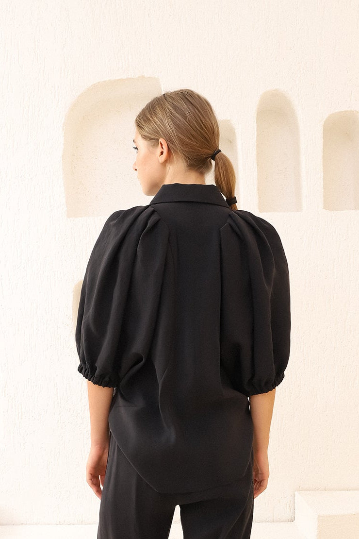 Black Zippered Collar Shirt