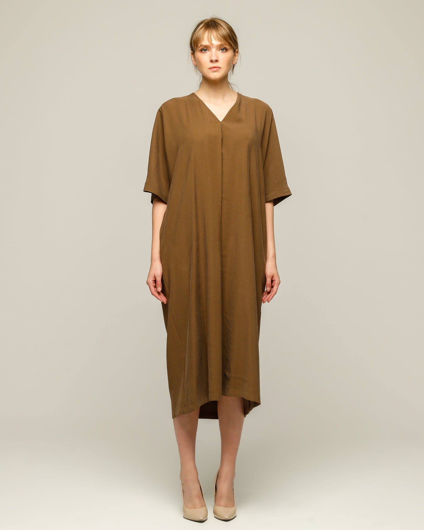Brown Pocket Oversize Midi Dress