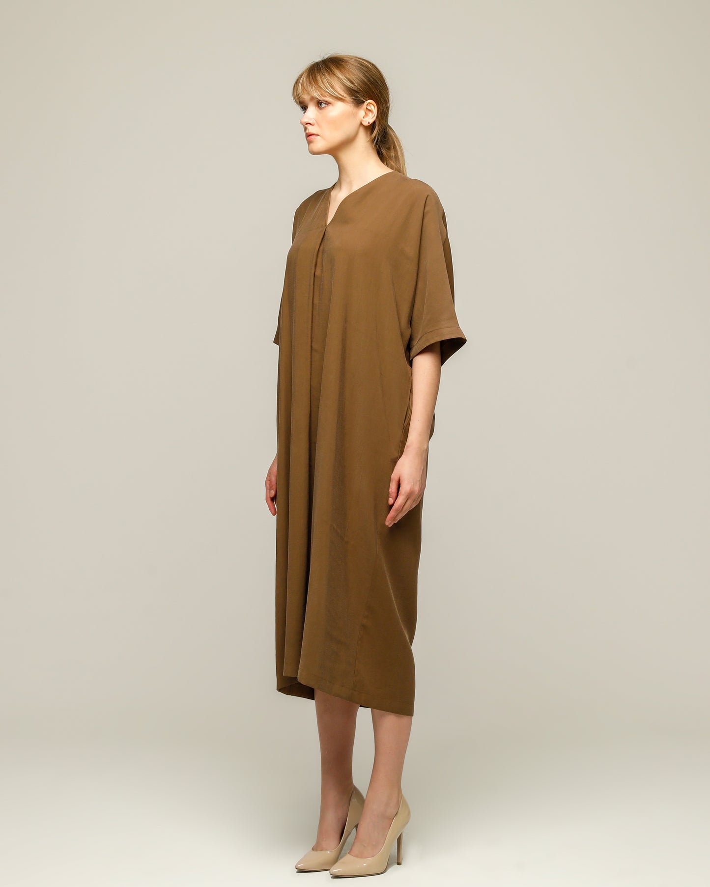 Brown Pocket Oversize Midi Dress