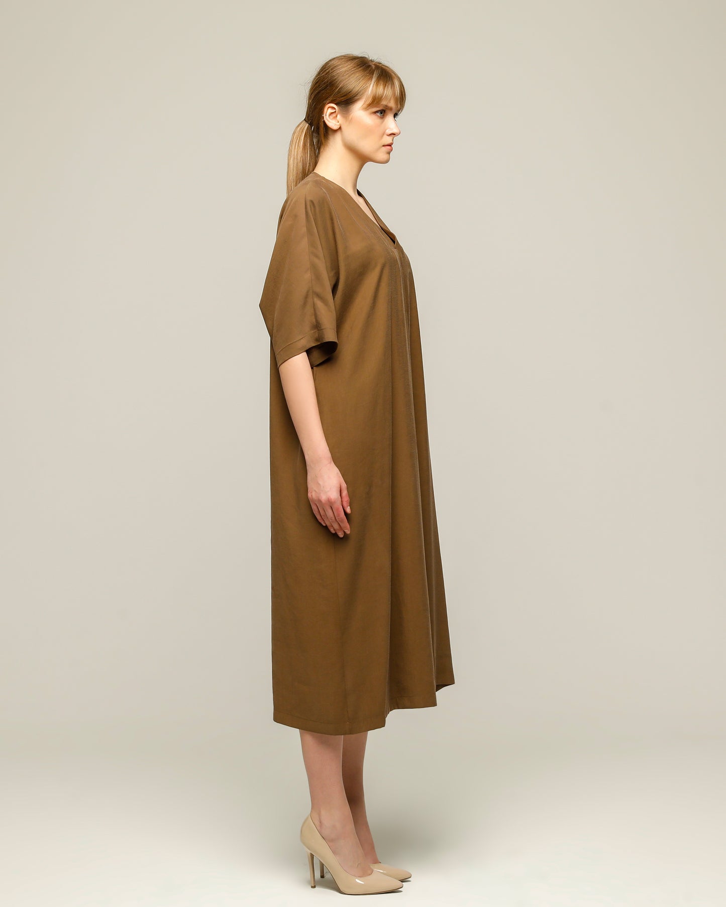 Brown Pocket Oversize Midi Dress