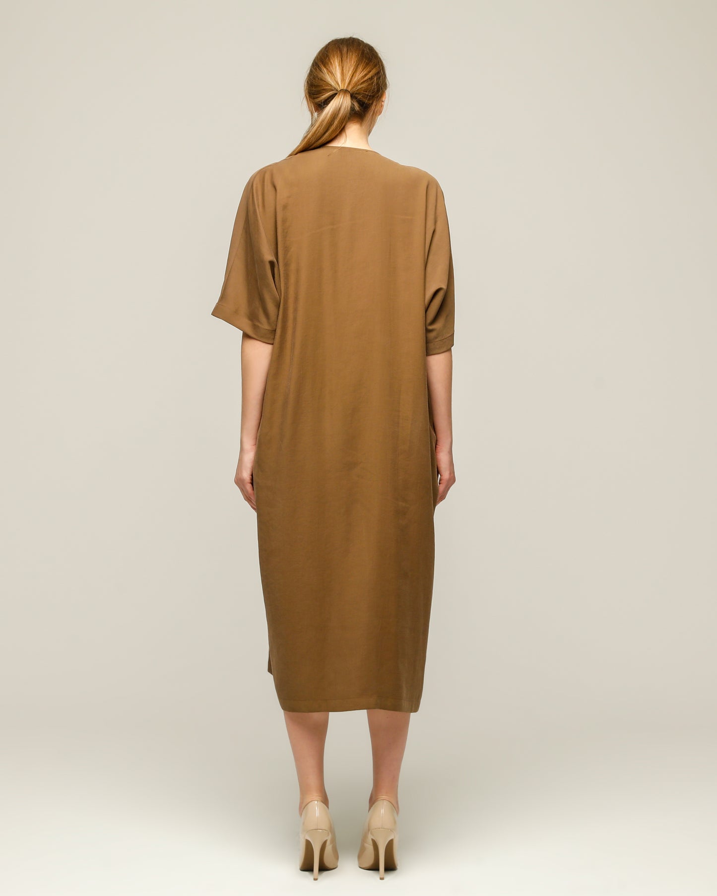 Brown Pocket Oversize Midi Dress