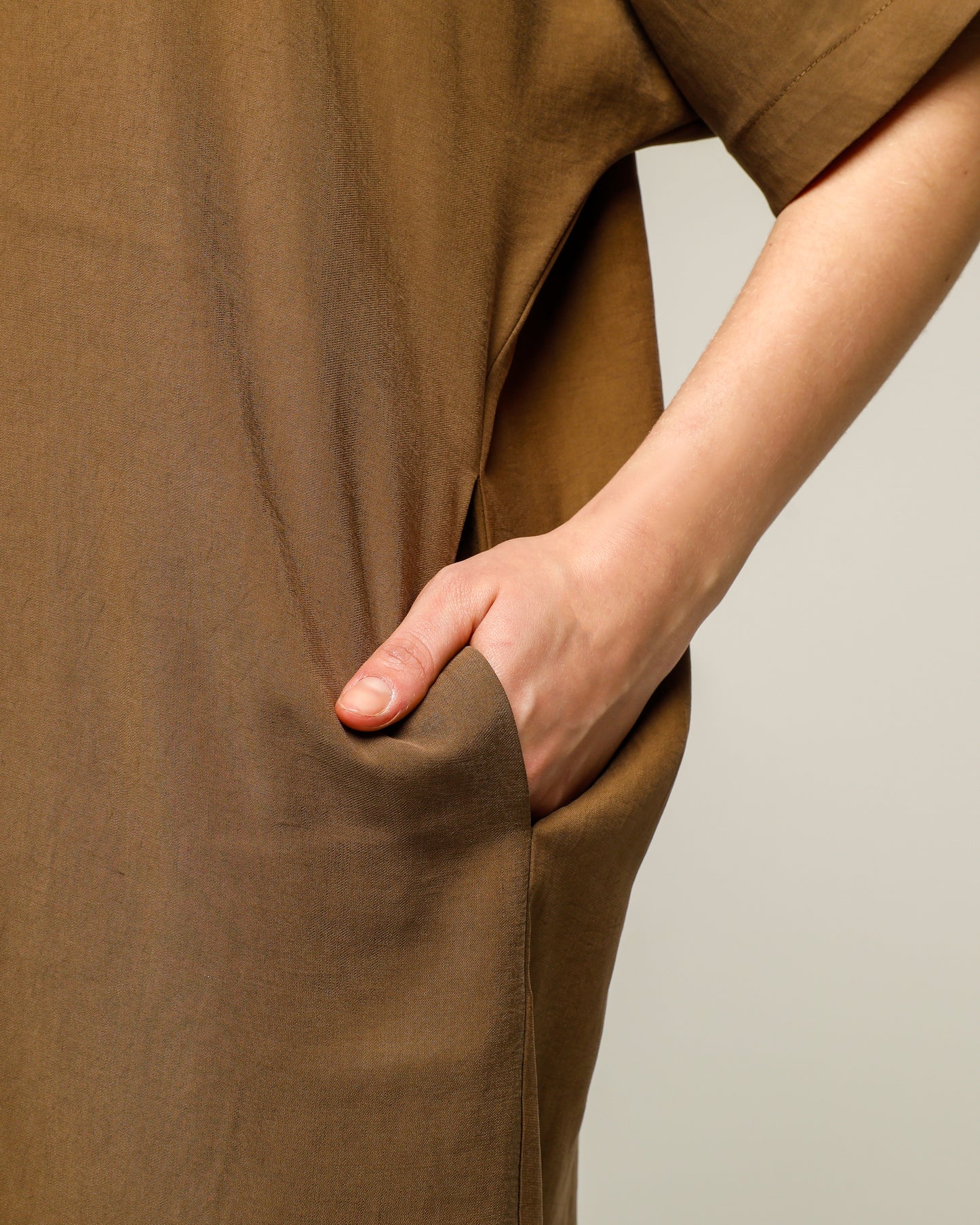 Brown Pocket Oversize Midi Dress