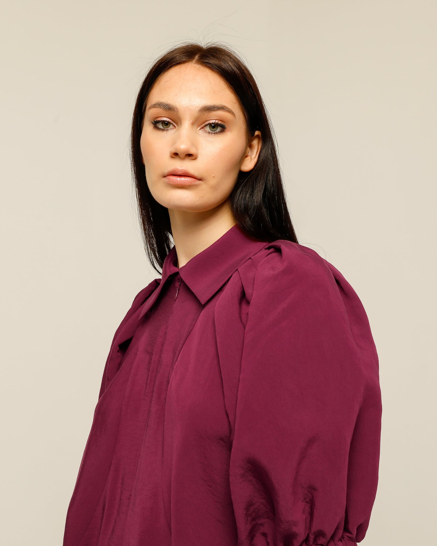 Burgundy Zippered Collar Shirt