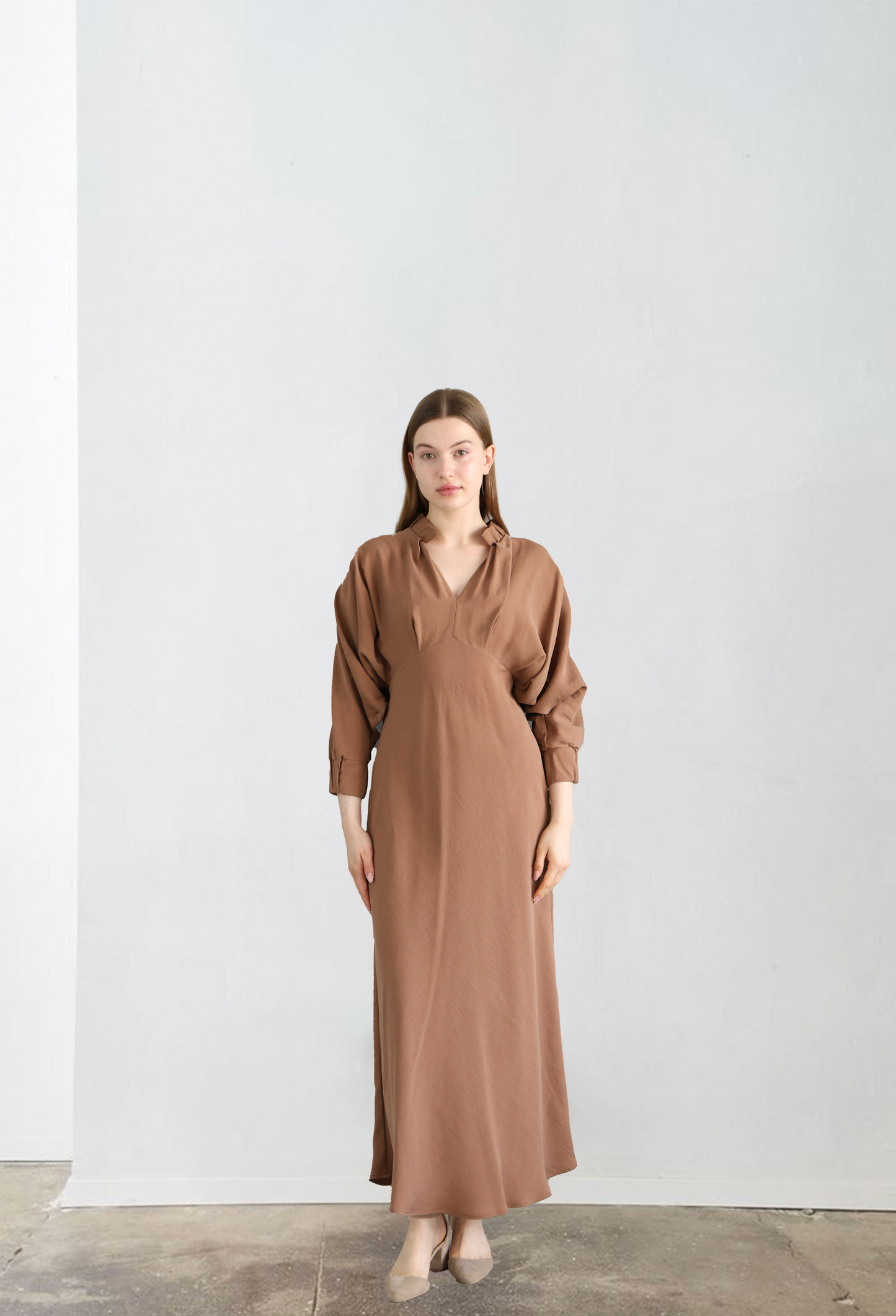 V-neck Brown Dress