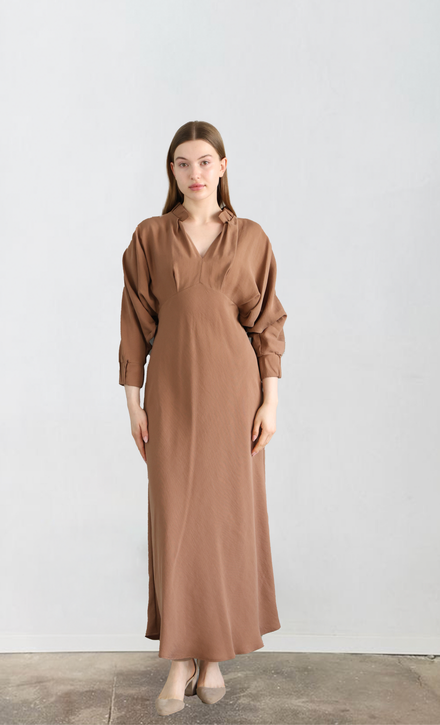 V-neck Brown Dress
