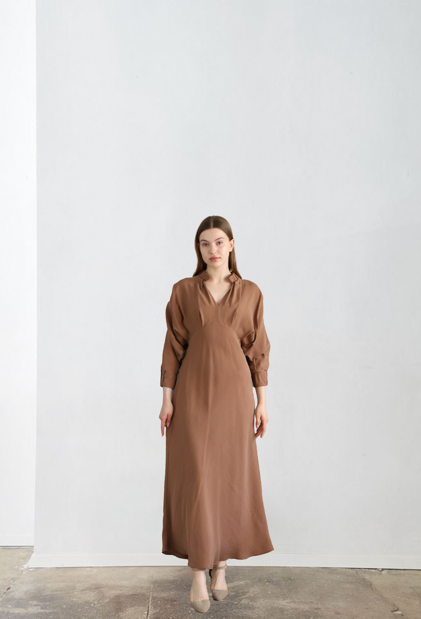 V-neck Brown Dress