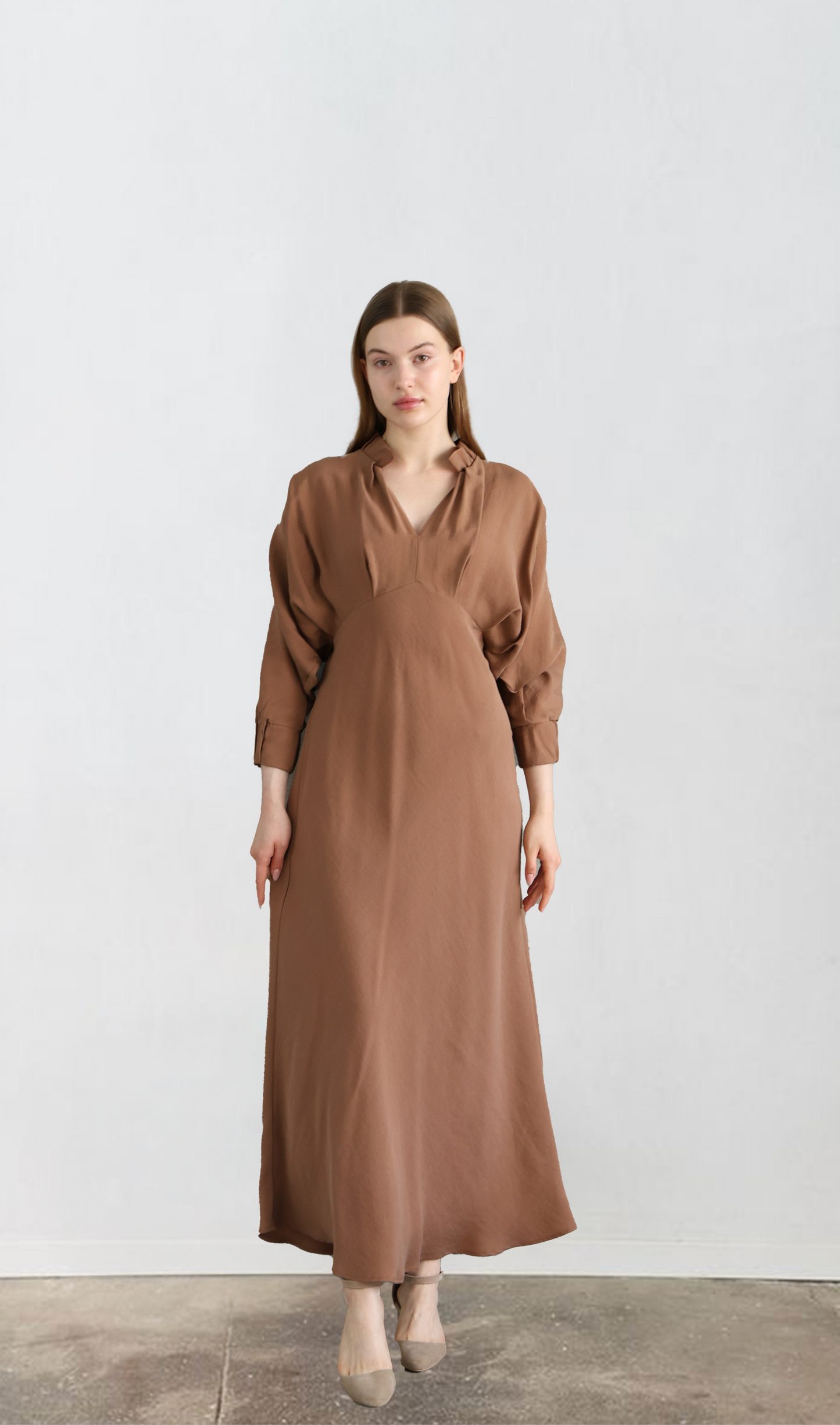 V-neck Brown Dress