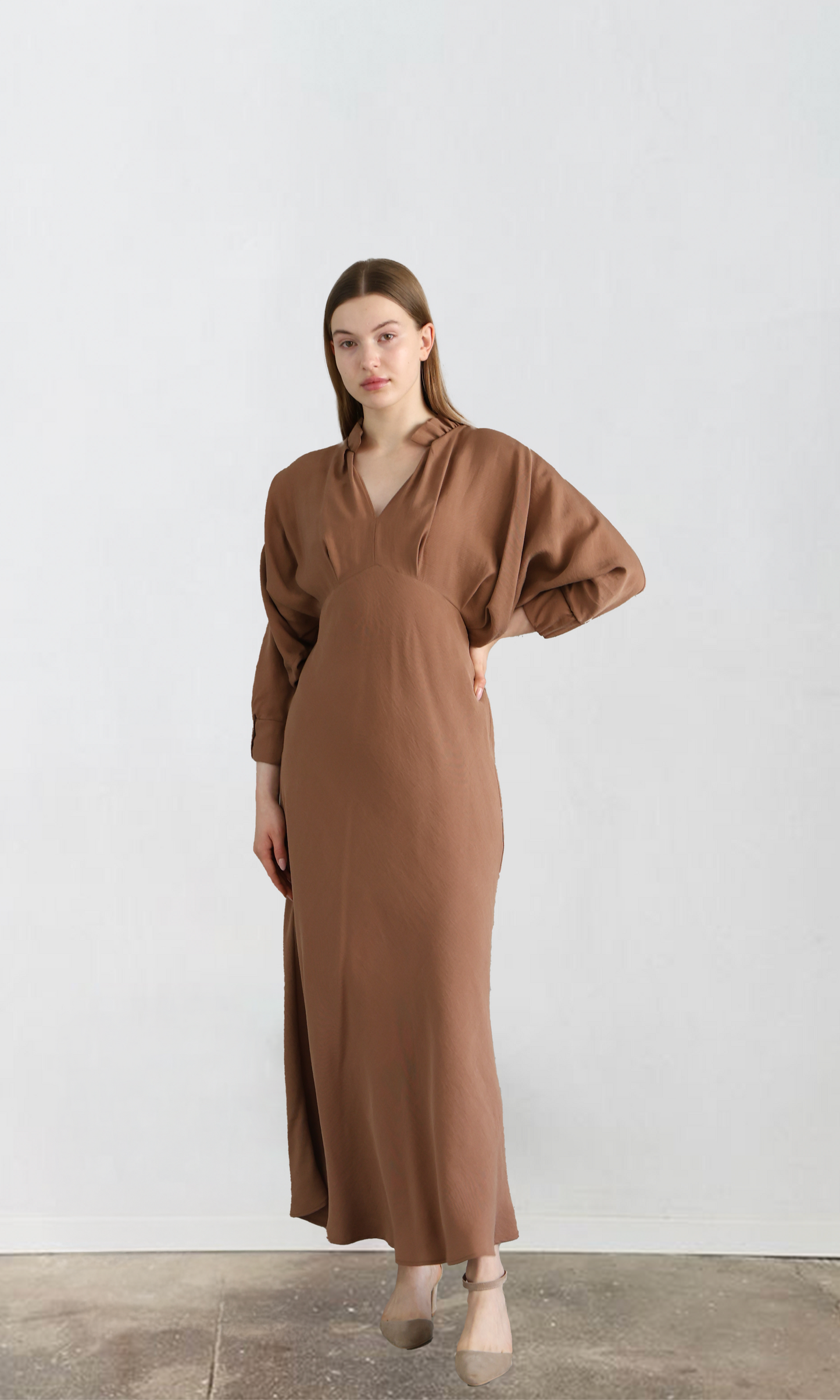V-neck Brown Dress