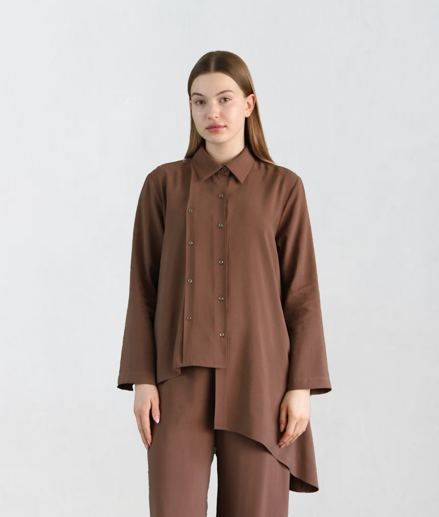 Asymmetric Cut Brown Shirt