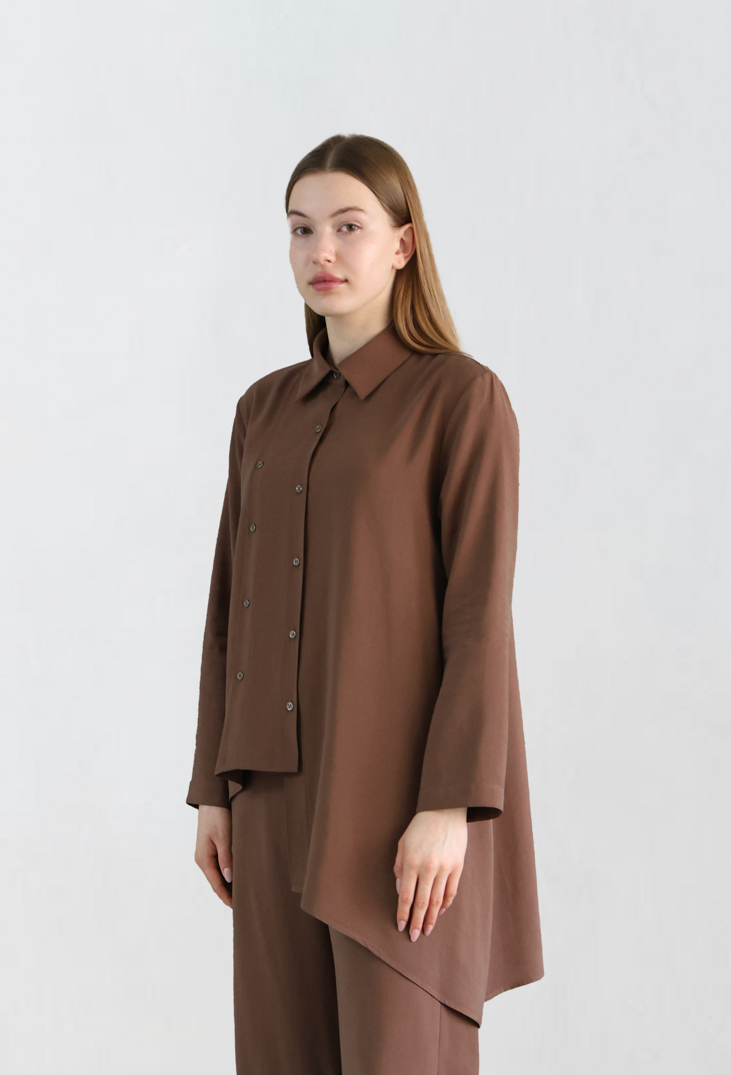 Asymmetric Cut Brown Shirt