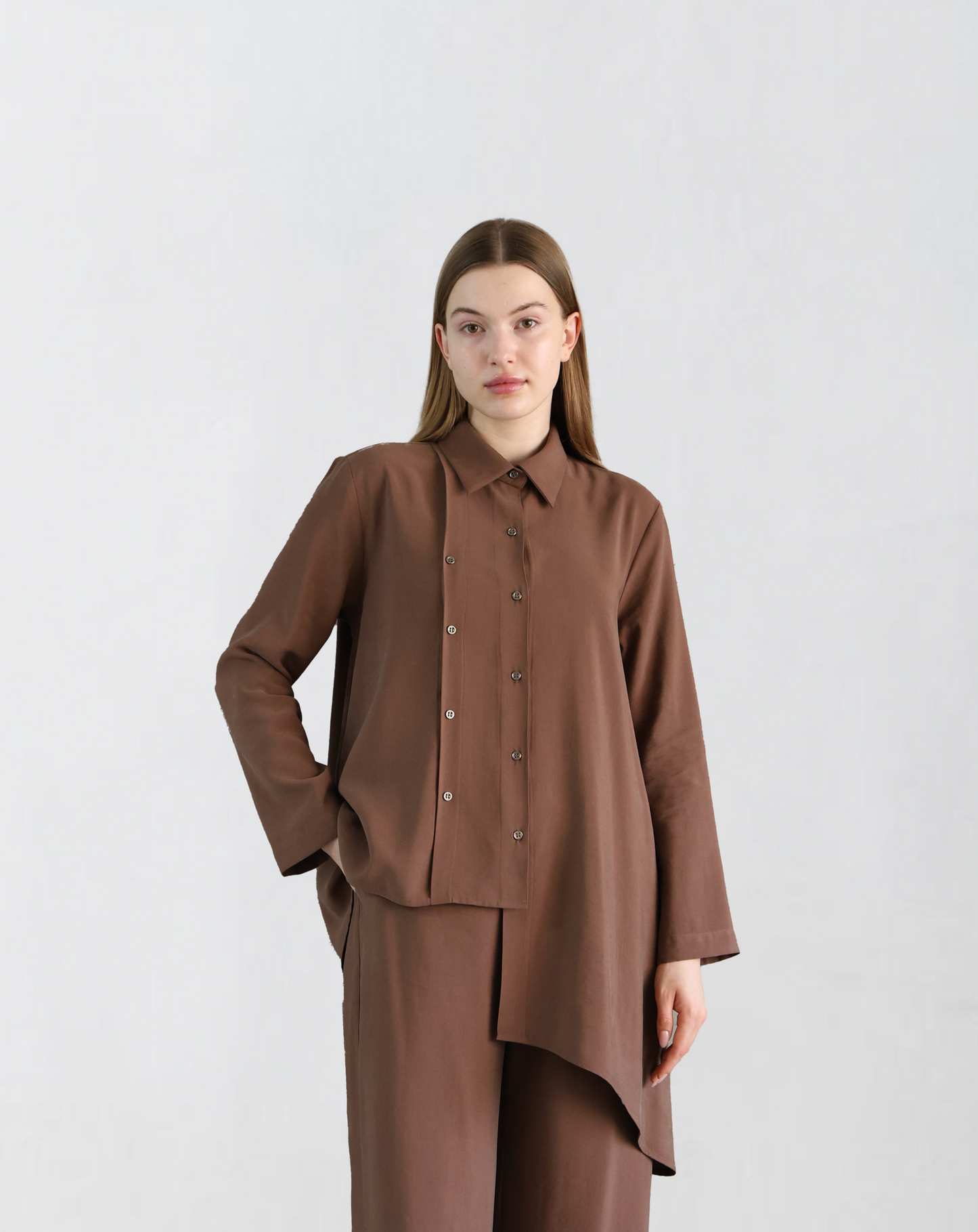 Asymmetric Cut Brown Shirt