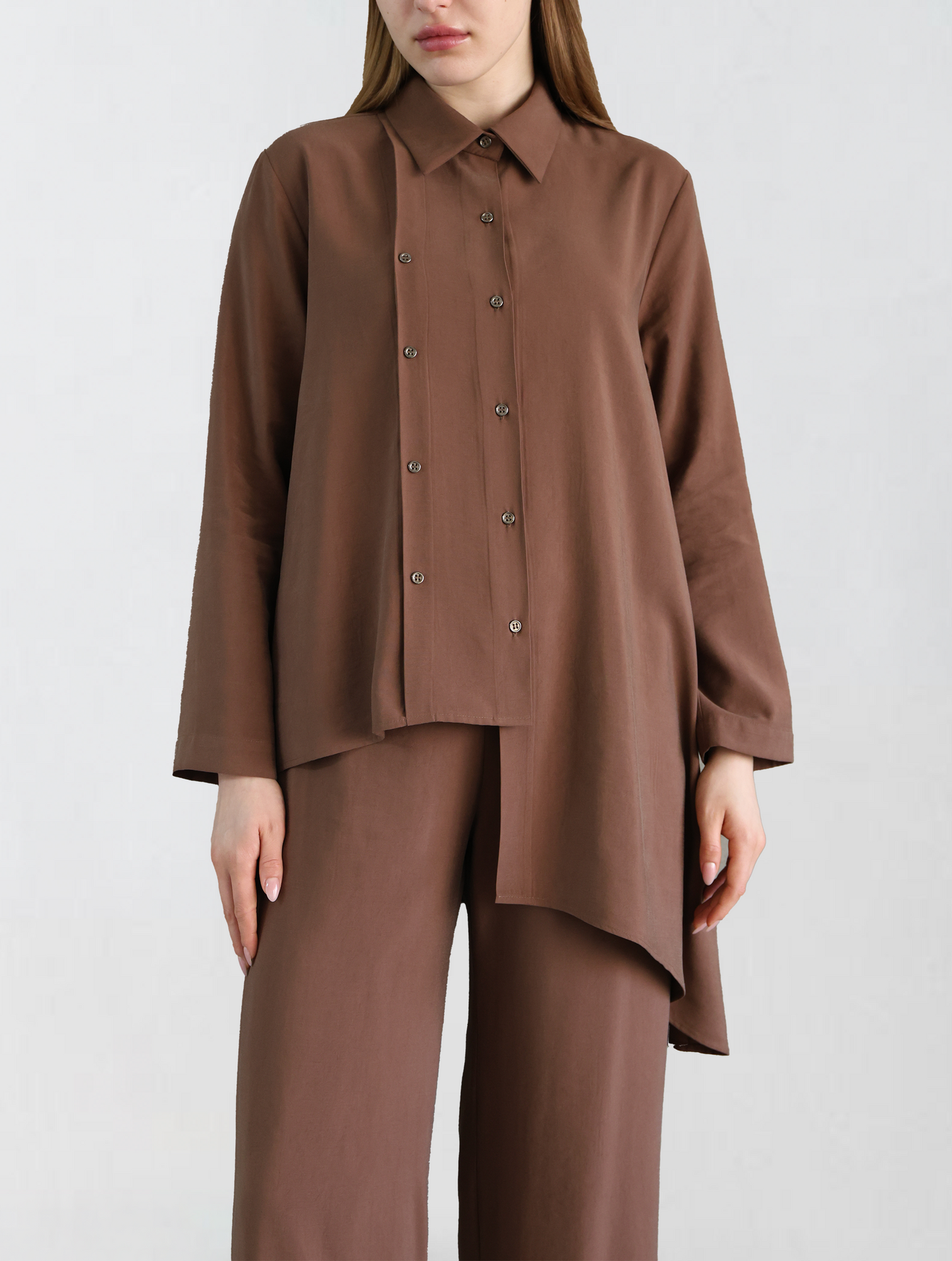Asymmetric Cut Brown Shirt