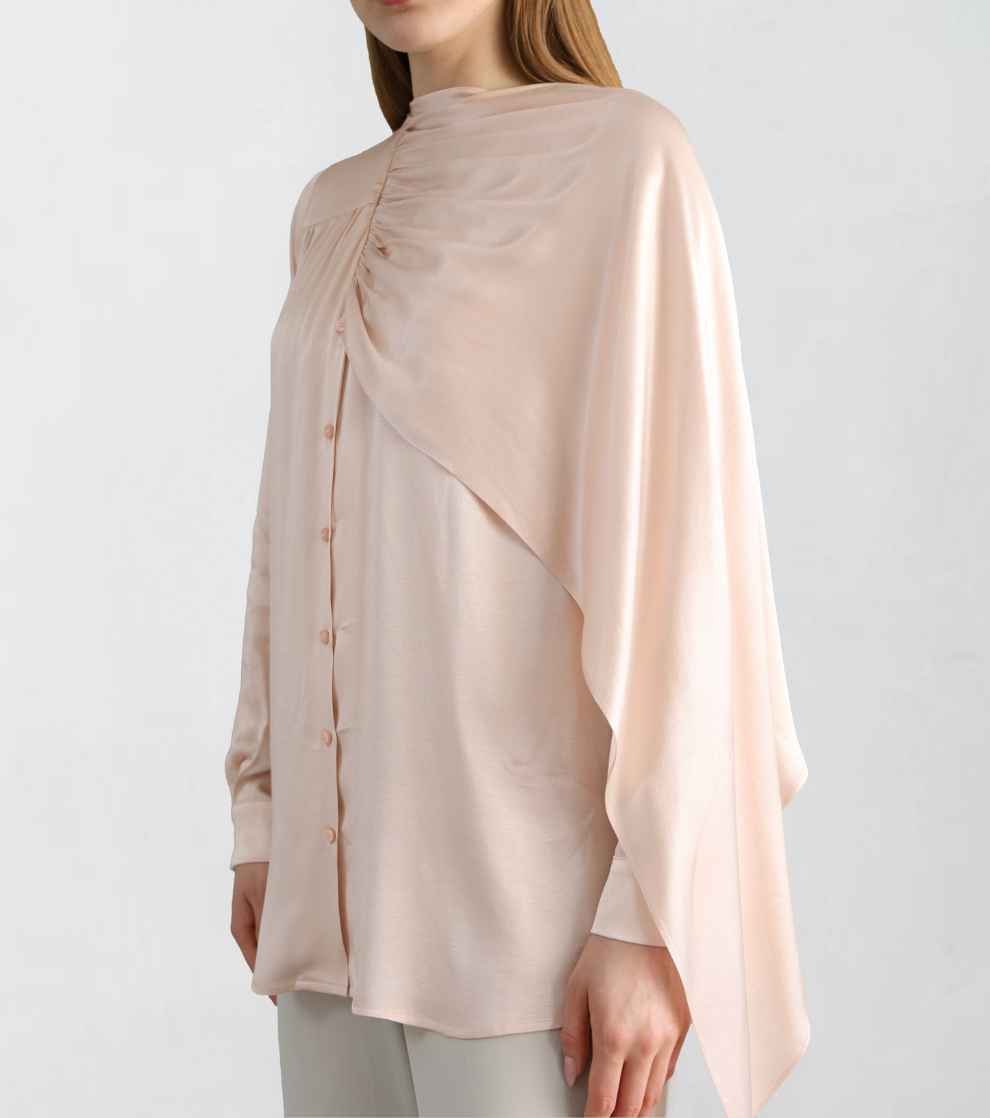 Shawl Detailed Powder Pink Shirt