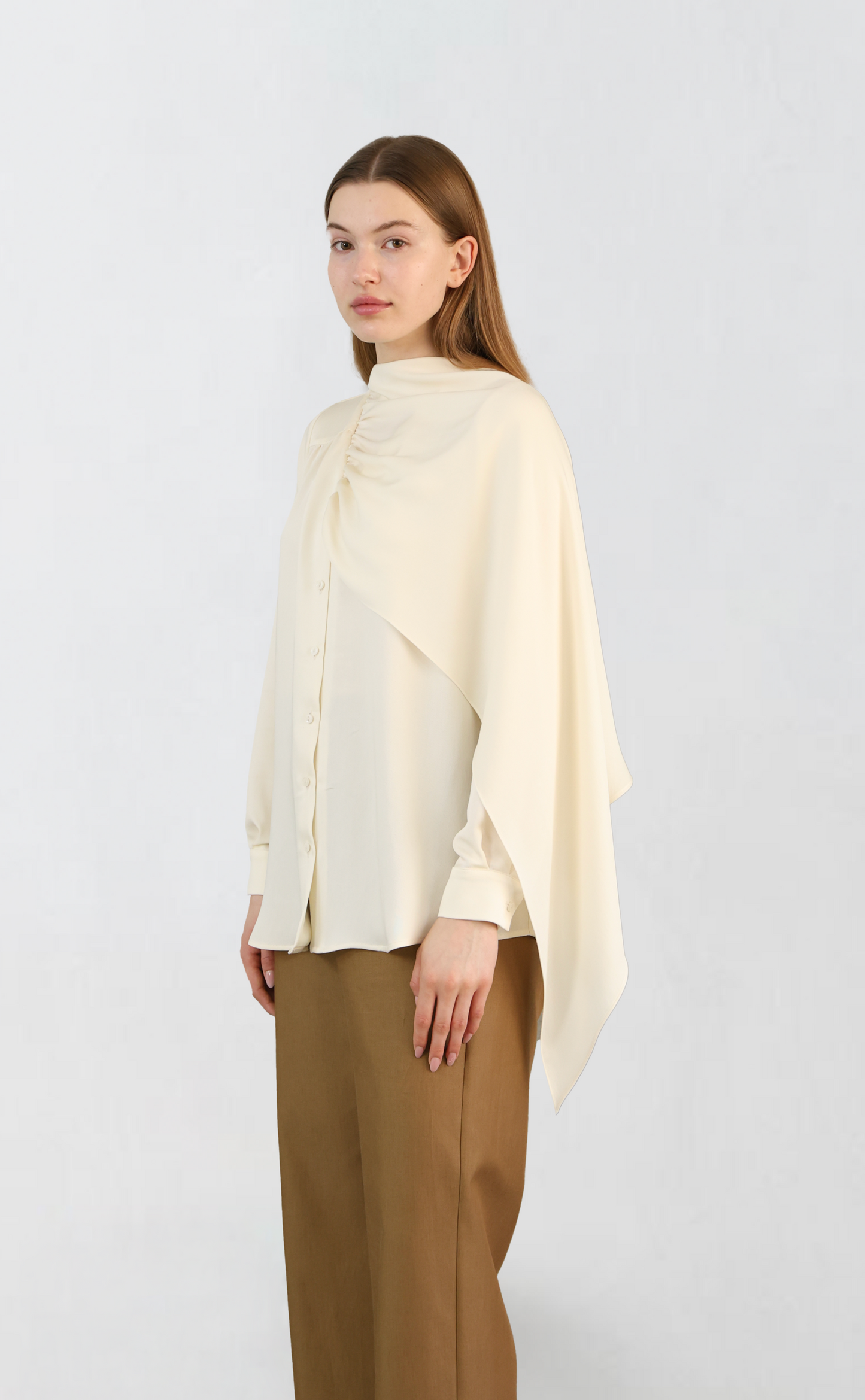 Shawl Detailed Ecru Shirt
