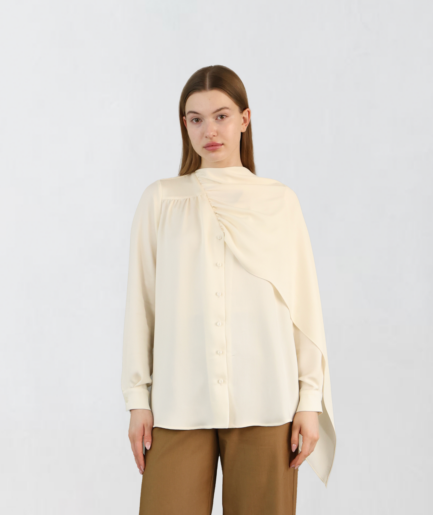 Shawl Detailed Ecru Shirt