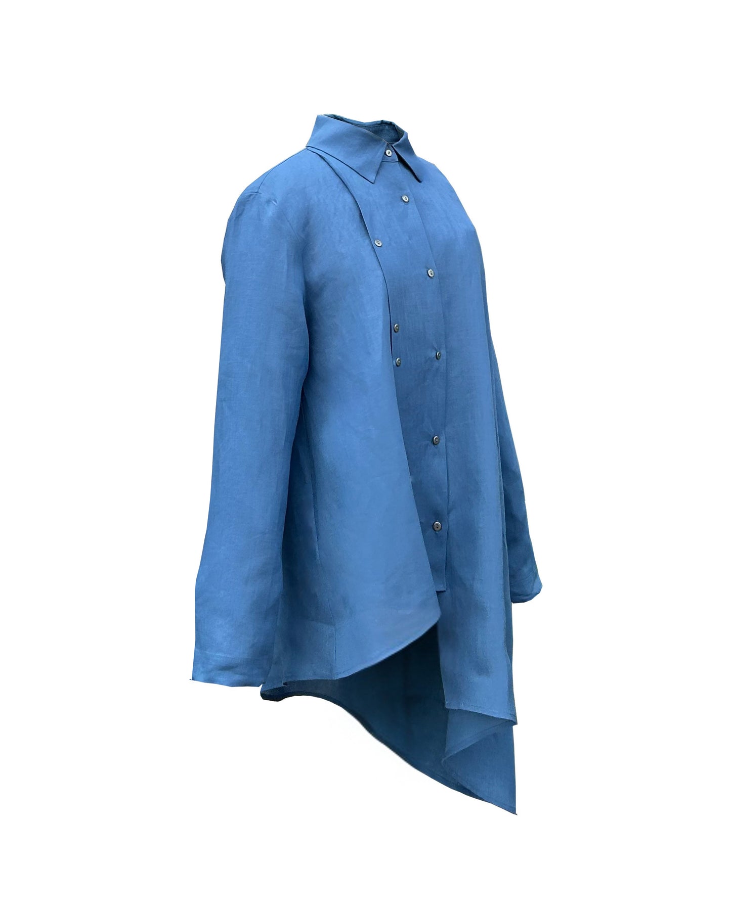 Asymmetric Cut Indigo Shırt