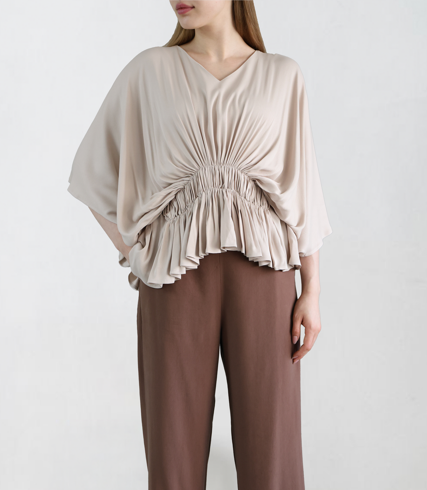 Beige Batwing Sleeve Shirt