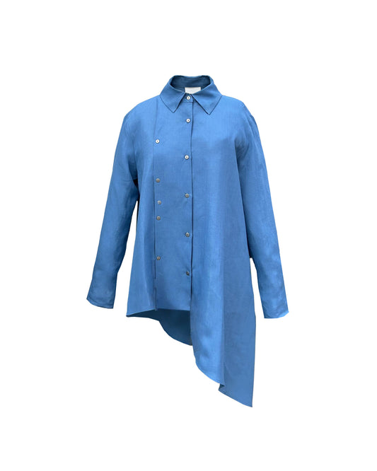 Asymmetric Cut Indigo Shırt