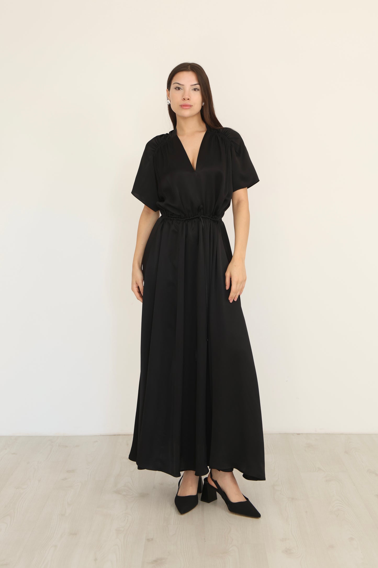 Black V-neck Slit Detailed Dress-EL260