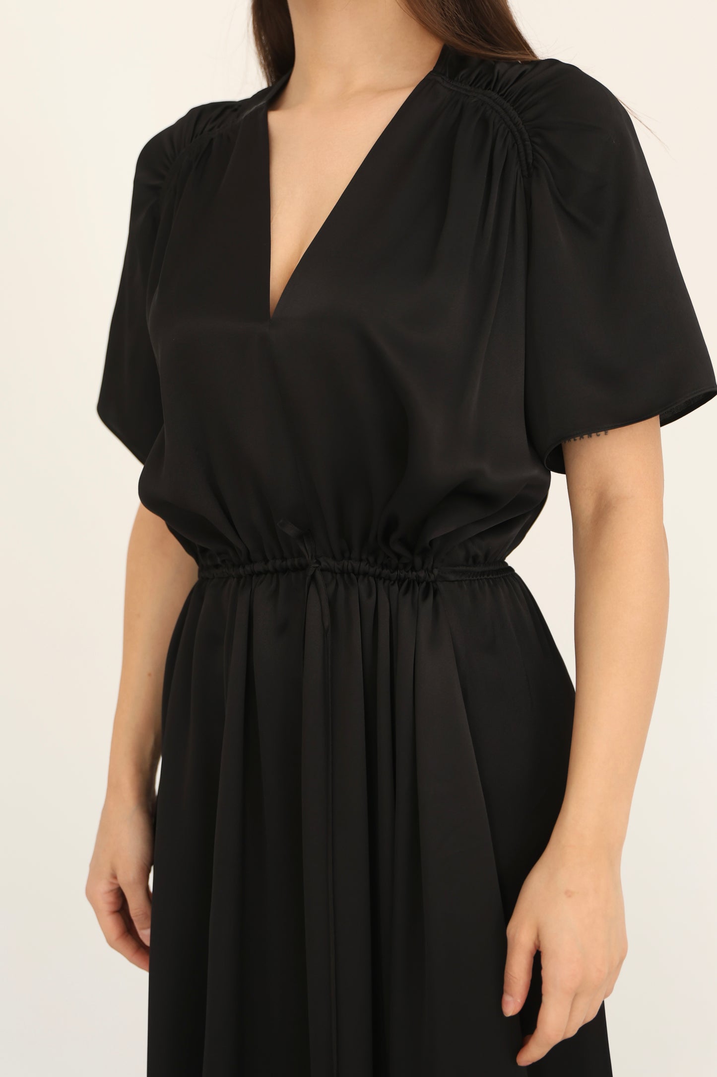 Black V-neck Slit Detailed Dress-EL260