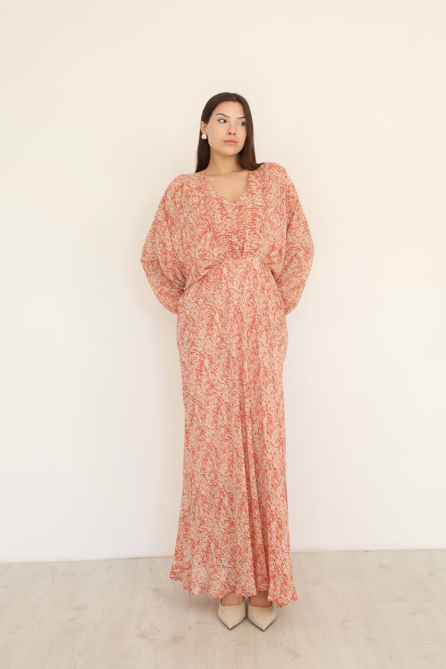 Orange Maxi Batwing Sleeve Dress