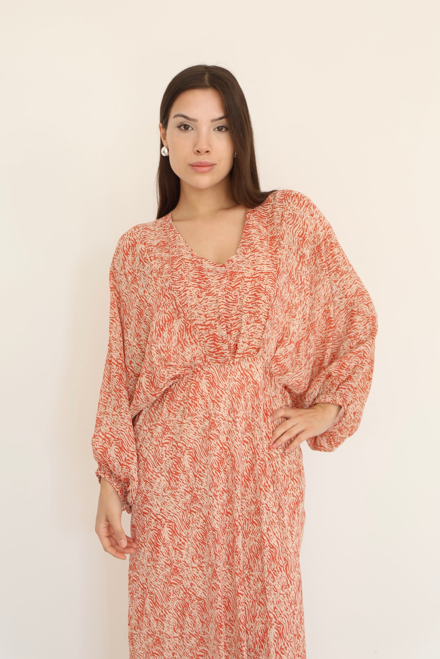 Orange Maxi Batwing Sleeve Dress
