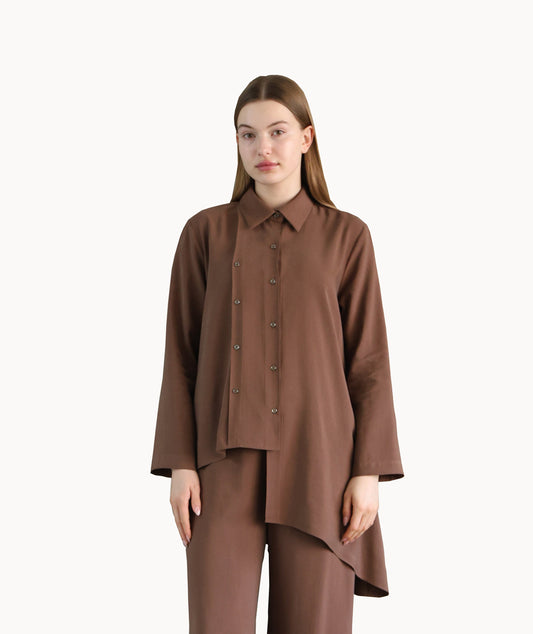 Asymmetric Cut Brown Shirt