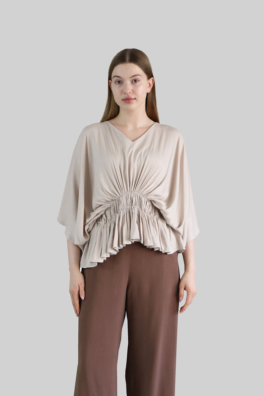 Beige Batwing Sleeve Shirt