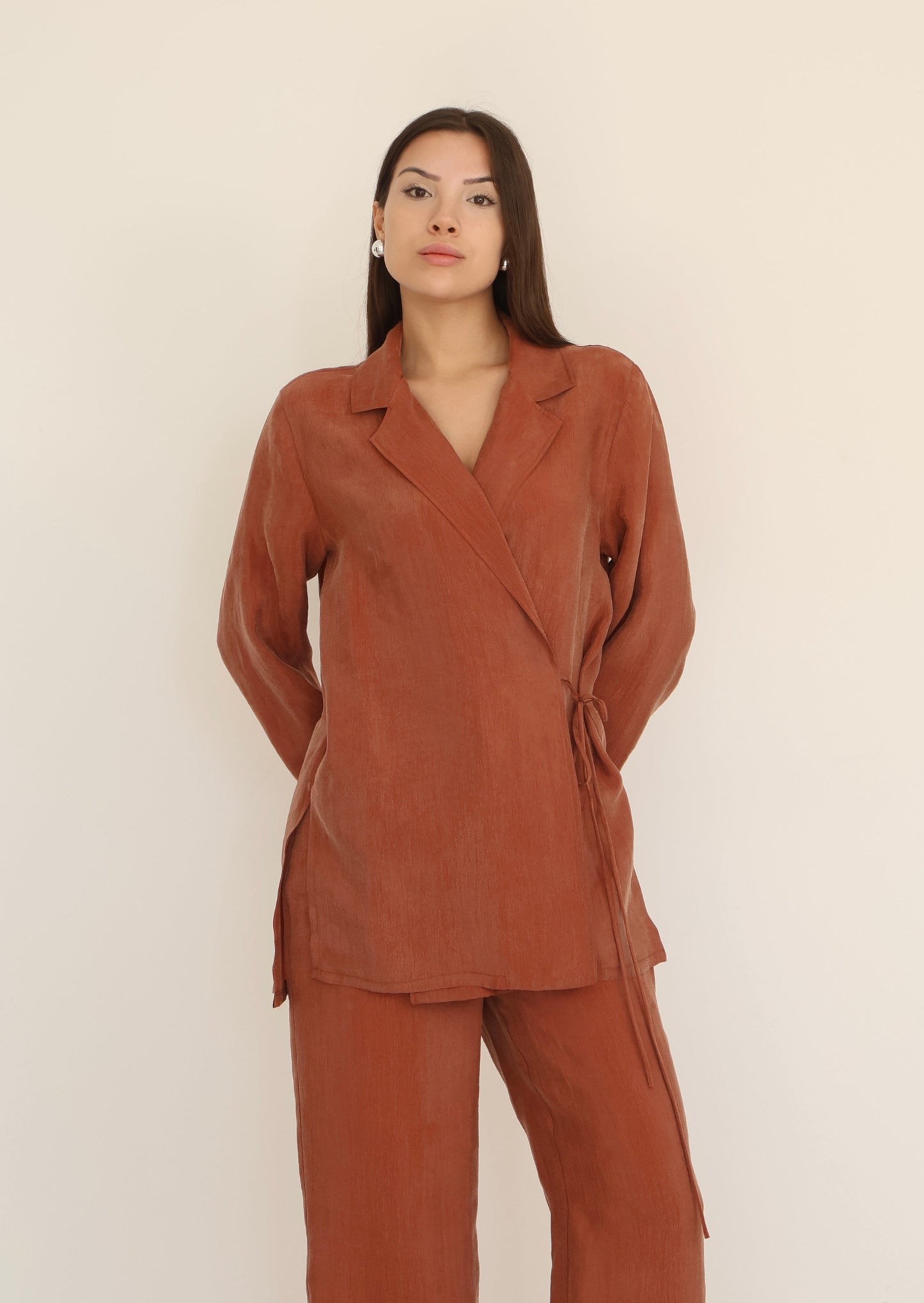 Orange Waist Tie Detail Jacket-M19