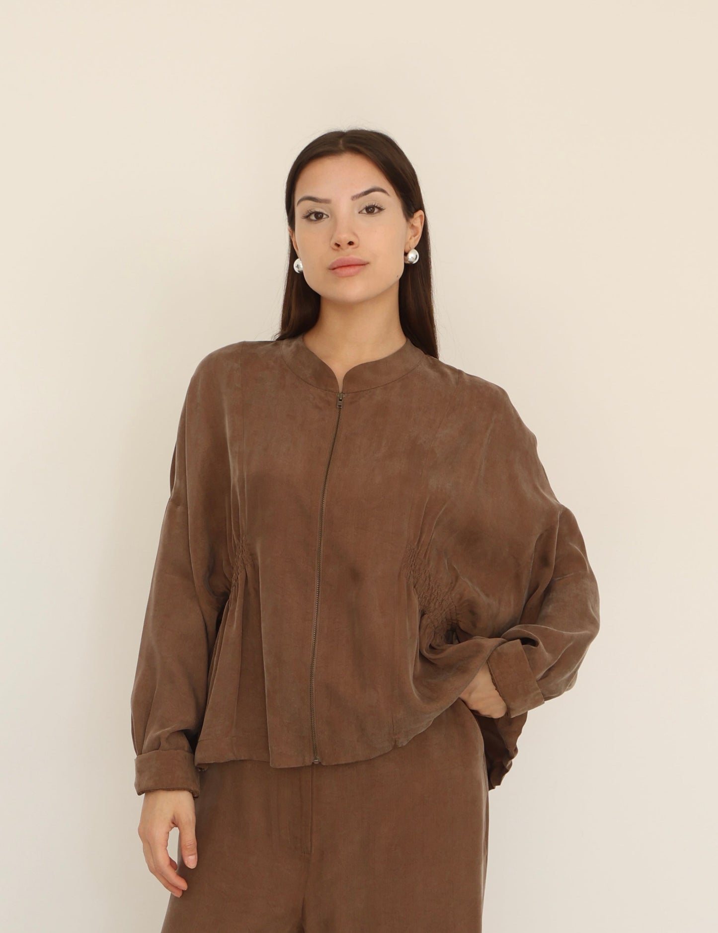 Brown Zipper Detail Jacket-M20