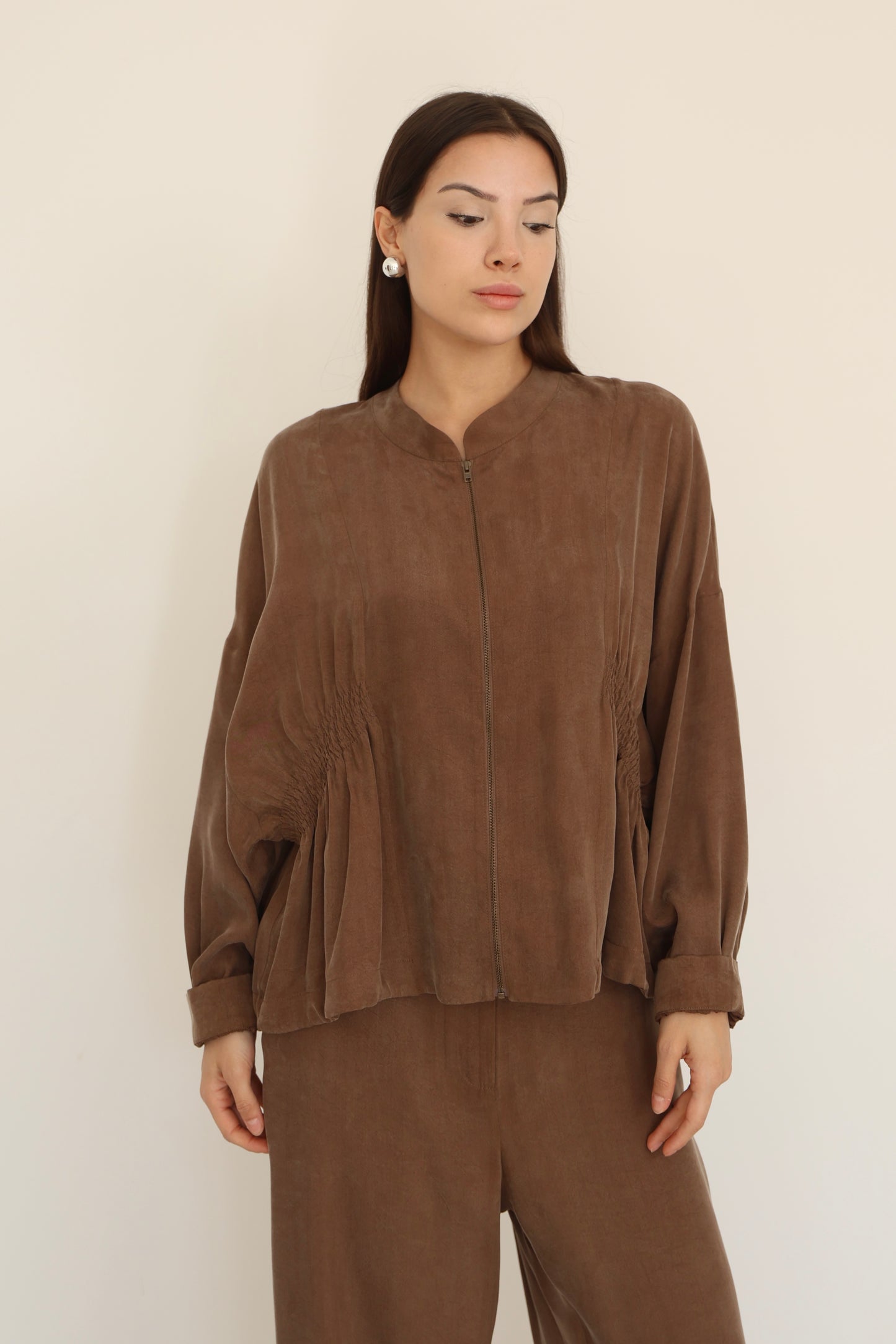 Brown Zipper Detail Jacket-M20